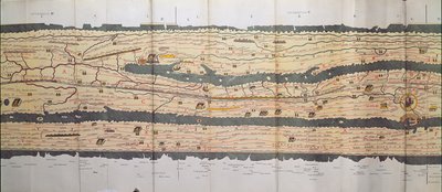 Deel van de Tabula Peutingeriana, een geïllustreerde itinerarium van het wegennet in het Romeinse Rijk, detail van Italië van de Peutinger-kaart door Unbekannt Unbekannt